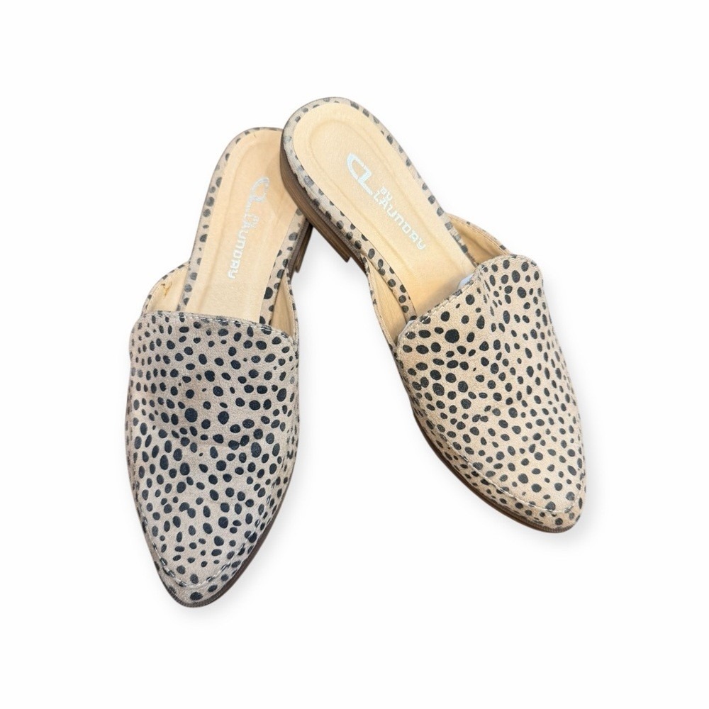 CL by Laundry Mules Women‎ 7 Tan Dalmatian Pointed Toe Slip On Flats